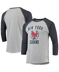 Men's Stitches Heather Gray, Navy New York Cubans Negro League Wordmark Raglan 3/4 Sleeve T-shirt