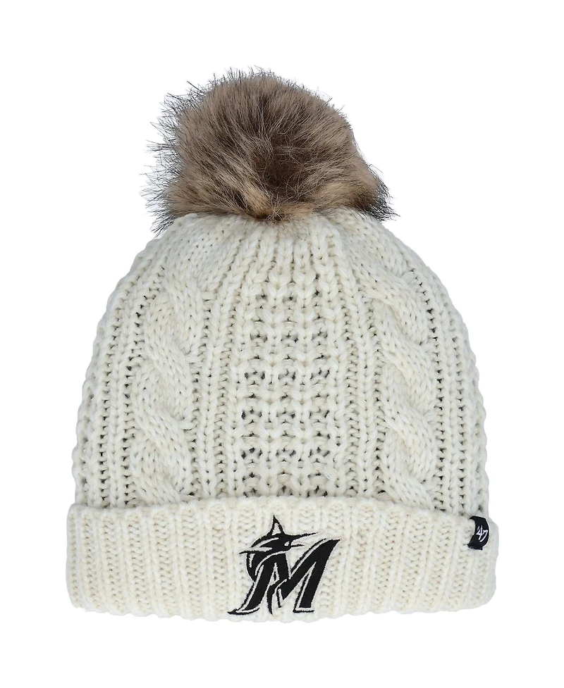 Women's '47 Cream Miami Marlins Meeko Cuffed Knit Hat with Pom
