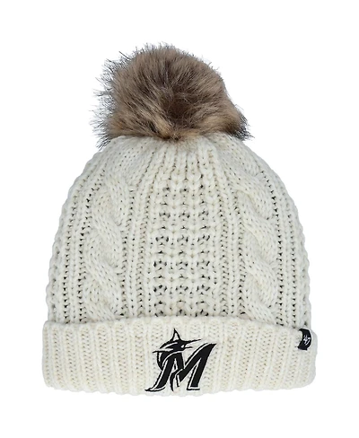 Women's '47 Cream Miami Marlins Meeko Cuffed Knit Hat with Pom