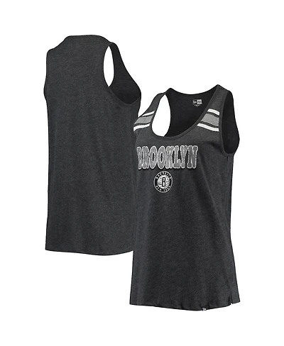 Women's New Era Heathered Black Brooklyn Nets Scoop-Neck Racerback Tank Top