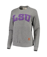 Women's Pressbox Heathered Gray Lsu Tigers Moose Applique Quilted Crewneck Sweatshirt