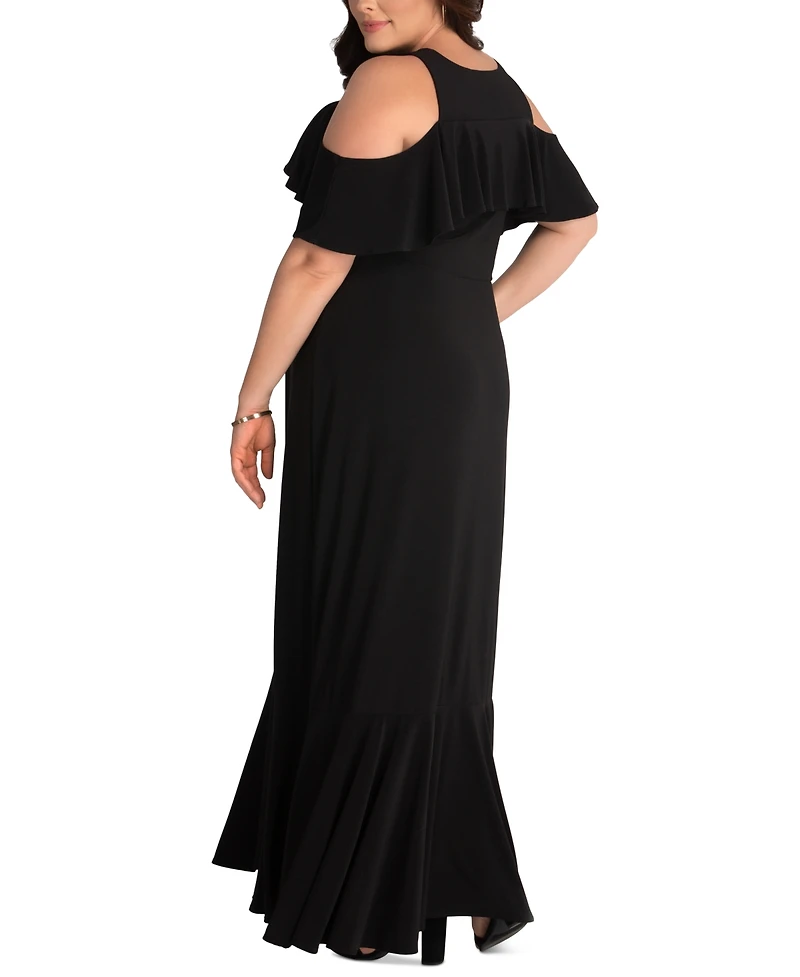 Kiyonna Plus Size Piper Cold Shoulder Maxi Dress