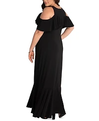 Kiyonna Plus Size Piper Cold Shoulder Maxi Dress