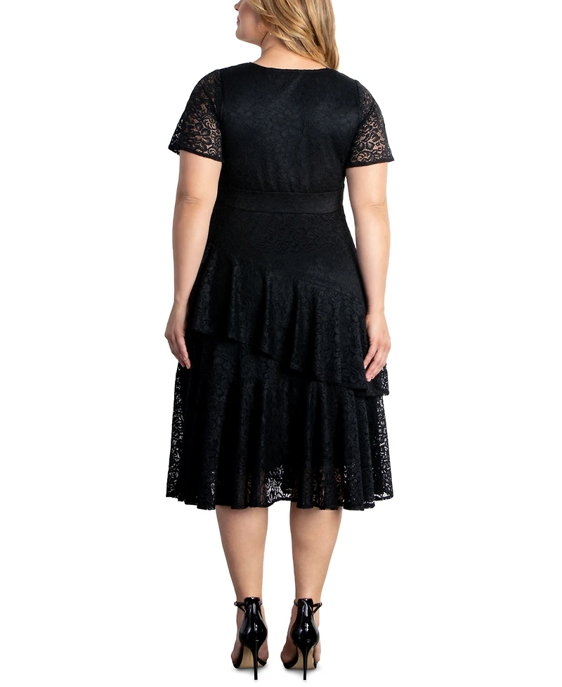 Kiyonna Plus Size Lace Affair Tiered Cocktail Dress