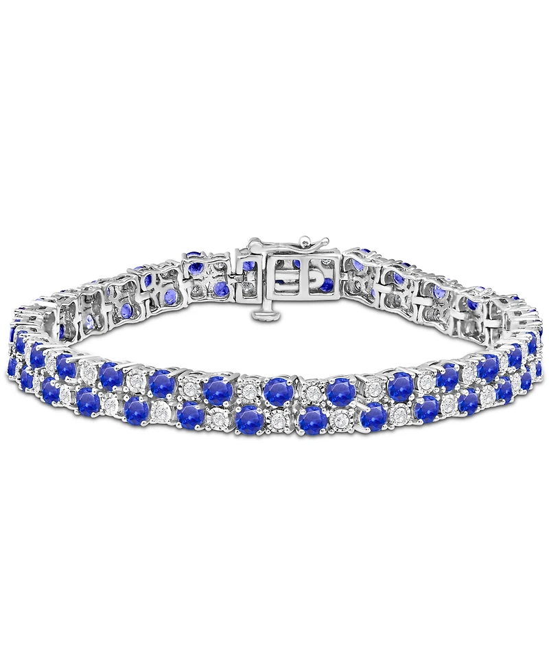 Sapphire (10 ct. t.w.) & Diamond (1 ct. t.w.) Double Row Bracelet in Sterling Silver (Also in Emerald)
