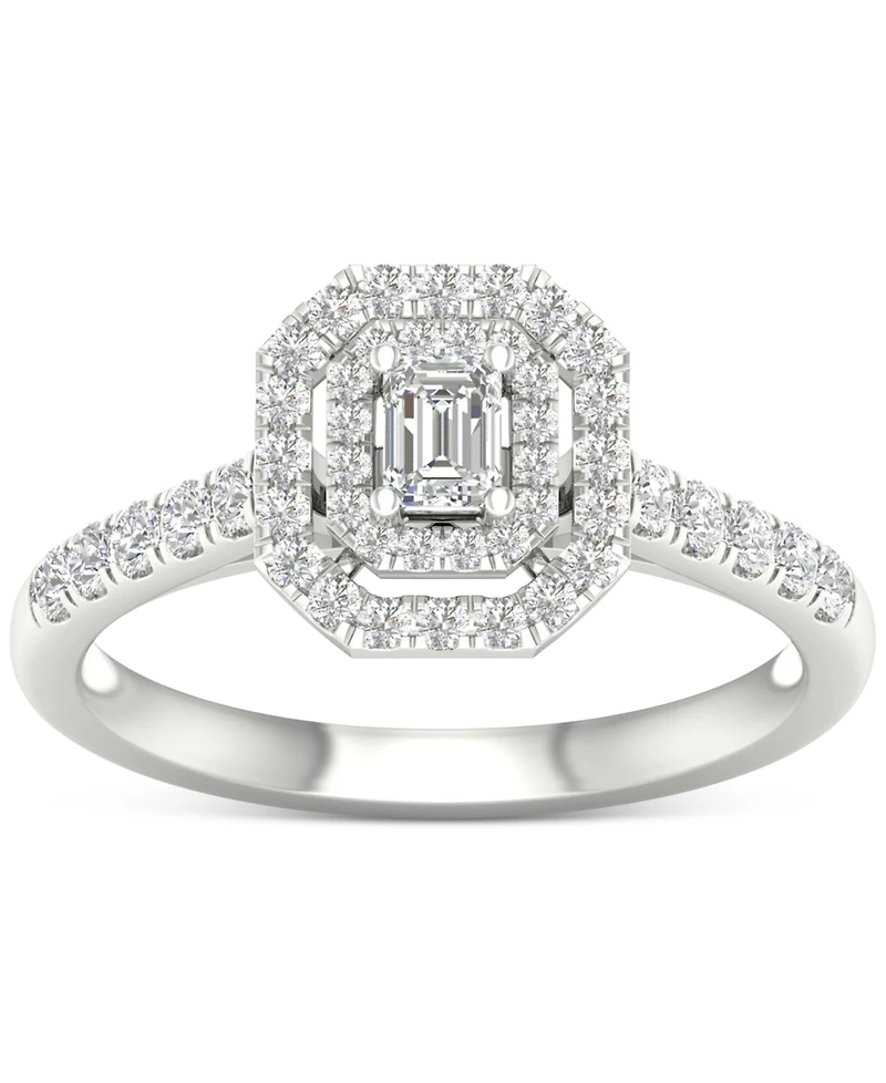 Diamond Emerald-Cut Double Halo Engagement Ring (1/2 ct. t.w.) in 14k White Gold