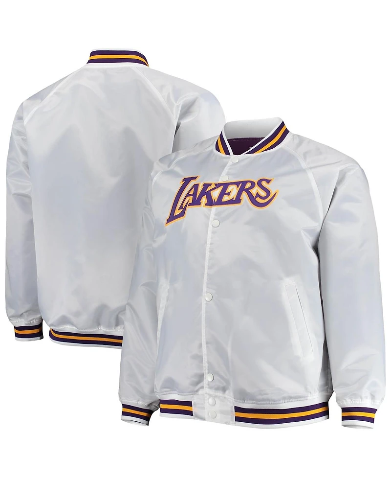 Men's Mitchell & Ness White Los Angeles Lakers Big and Tall Hardwood Classics Raglan Satin Full-Snap Jacket