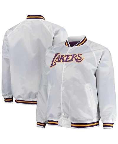 Men's Mitchell & Ness White Los Angeles Lakers Big and Tall Hardwood Classics Raglan Satin Full-Snap Jacket