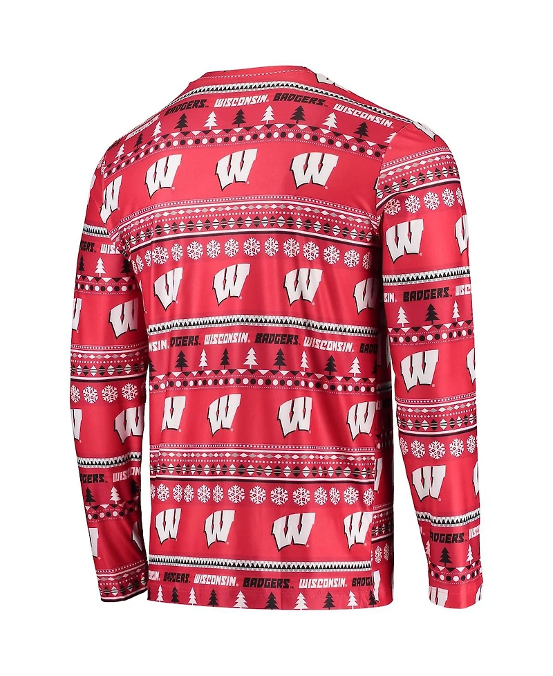 Men's Concepts Sport Red Wisconsin Badgers Ugly Sweater Long Sleeve T-shirt and Pants Sleep Set