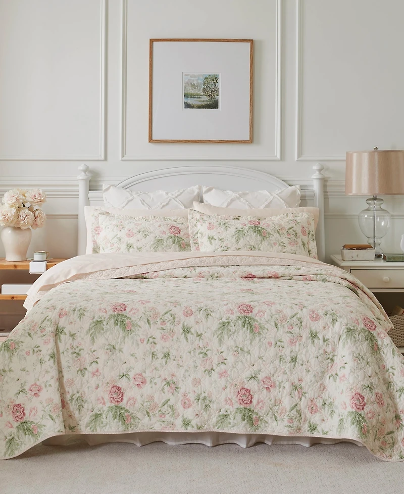 Laura Ashley Breezy Floral Reversible 3 Piece Quilt Set, King