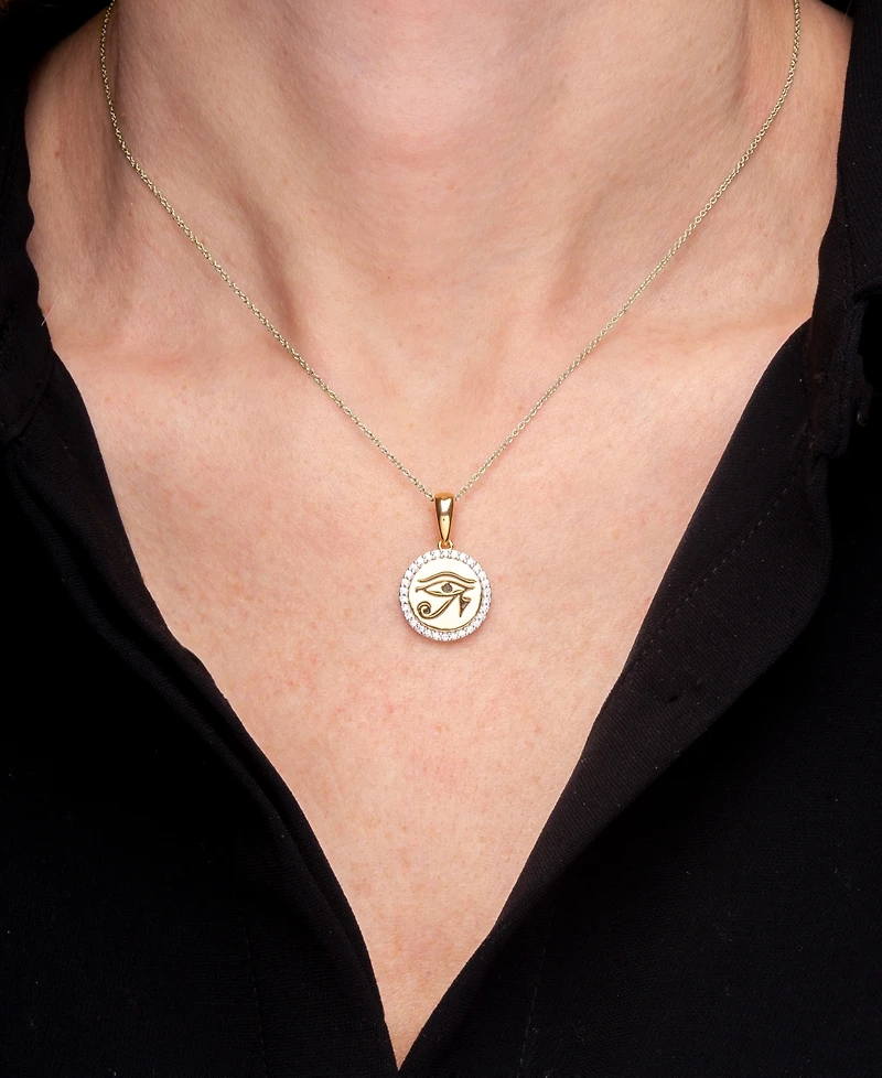 Wrapped Diamond Eye of Horus Medallion Pendant Necklace (1/4 ct. t.w.) in 14k Gold-Plated Sterling Silver 10k Gold, 16" + 2" extender, Created for Mac