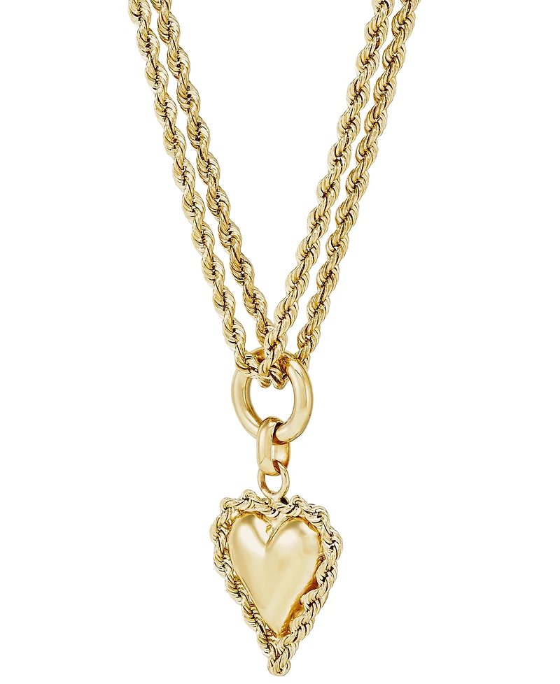 Puff Heart Rope-Framed 18" Pendant Necklace in 10k Gold