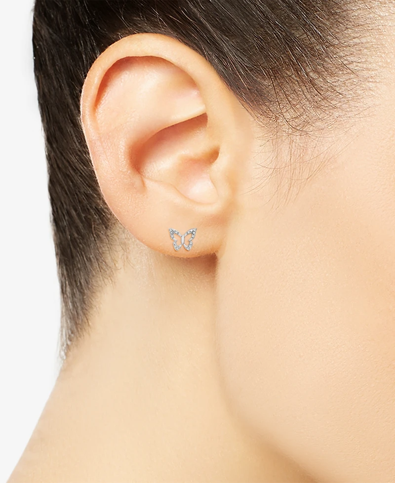 Wrapped Diamond Butterfly Stud Earrings (1/10 ct. t.w.) in 14k White Gold, Created for Macy's