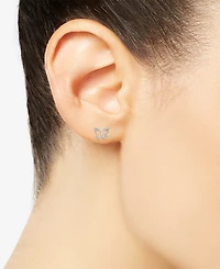 Wrapped Diamond Butterfly Stud Earrings (1/10 ct. t.w.) in 14k White Gold, Created for Macy's