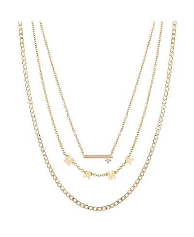 Unwritten 14K Gold Flash-Plated Cubic Zirconia Mama Layered Pendant Necklaces
