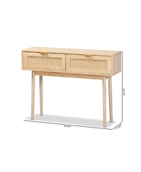 Baird Mid-Century Modern Finished Wood and Rattan 2 Drawer Console Table