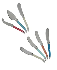 French Home Laguiole Coral and Turquoise Cheese Knife and Spreader Set, 7 Piece.
