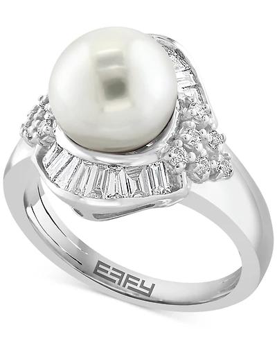Effy Cultured Freshwater Pearl (11mm) & Diamond (1 ct. t.w.) Halo Ring in 14k White Gold