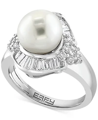 Effy Cultured Freshwater Pearl (11mm) & Diamond (1 ct. t.w.) Halo Ring in 14k White Gold