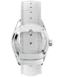 Abingdon Co. Women's Amelia Gmt Multifunctional Genuine White Calf Leather Strap Watch 40mm