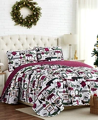 Southshore Fine Linens Merry Town Christmas Oversized Reversible 3-Pc. Quilt Set, King/California King