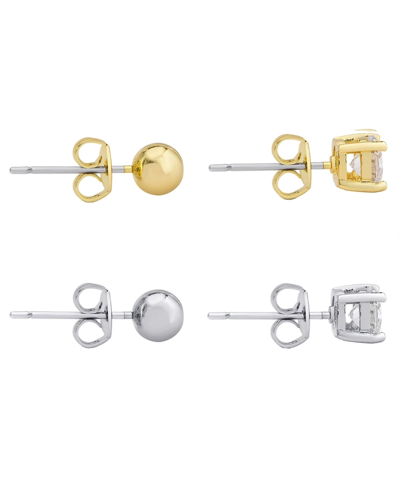 Women's 14k Gold In Fine Silver Plated Ball Round Cubic Zirconia Stud Earrings Set, 8 Pieces