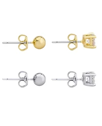 Women's 14k Gold In Fine Silver Plated Ball Round Cubic Zirconia Stud Earrings Set, 8 Pieces
