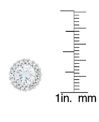 Women's Fine Silver Plated Round Halo Cubic Zirconia Stud Earrings