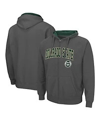 Men's Colosseum Charcoal Colorado State Rams Arch and Logo 3.0 Full-Zip Hoodie