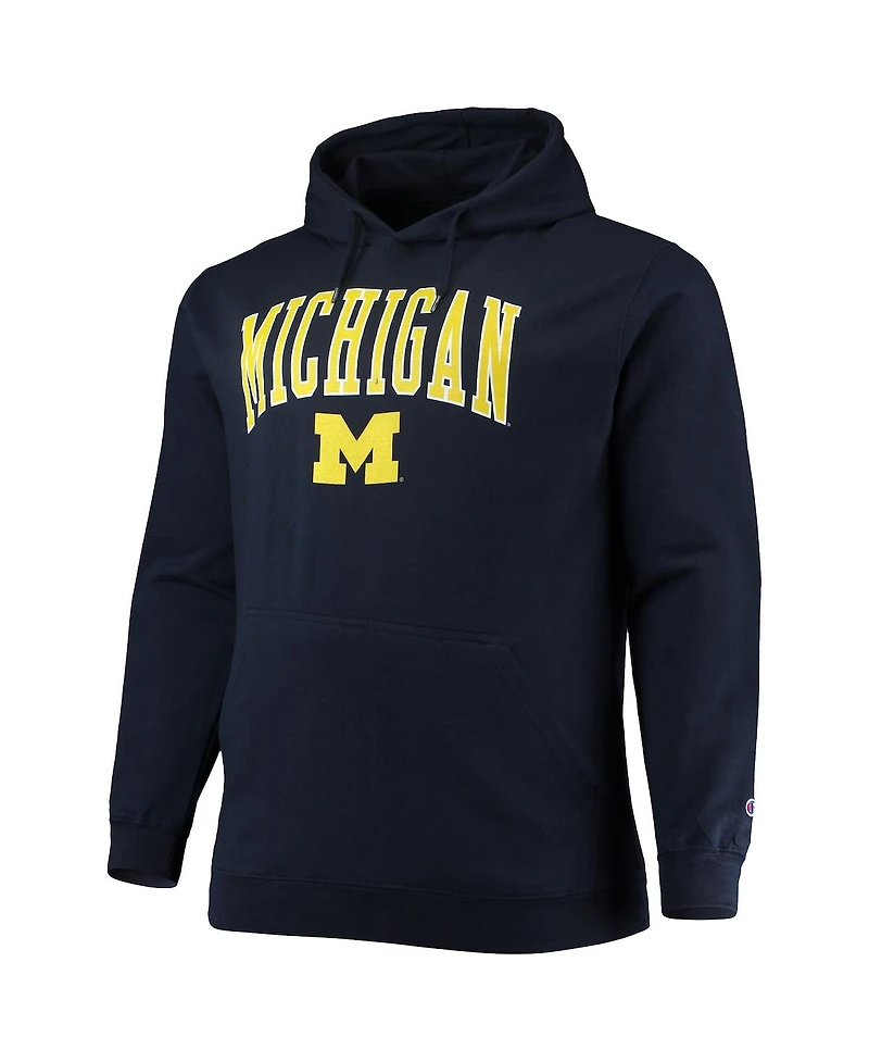 Men's Champion Navy Michigan Wolverines Big and Tall Arch Over Logo Powerblend Pullover Hoodie