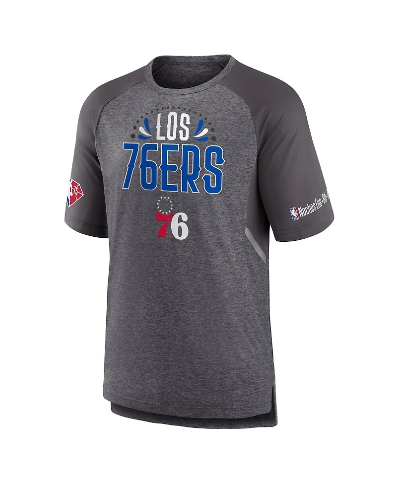 Men's Fanatics Heathered Gray Philadelphia 76ers 2022 Noches Ene-Be-a Core Shooting Raglan T-shirt