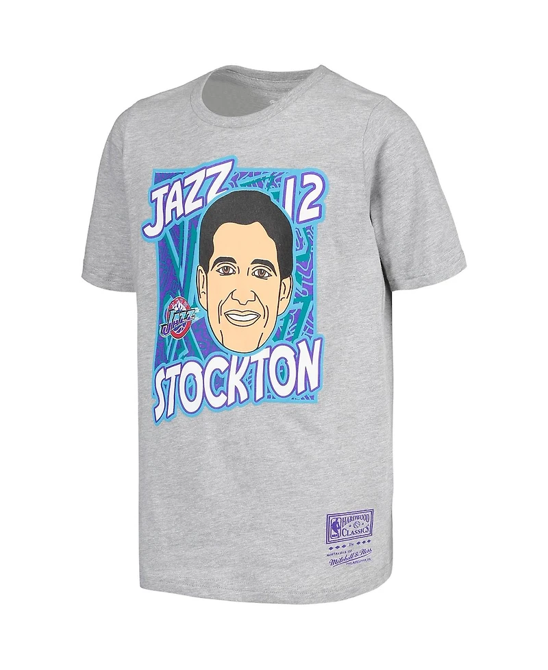 Big Boys Mitchell & Ness John Stockton Gray Utah Jazz Hardwood Classics King of the Court Player T-shirt