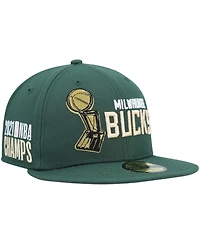 Men's New Era Hunter Green Milwaukee Bucks Champs Trophy 59Fifty Fitted Hat