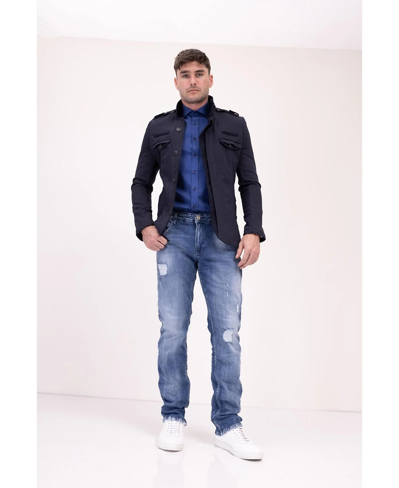 Ron Tomson Men's Modern Epaulette Shoulder Sports Jacket