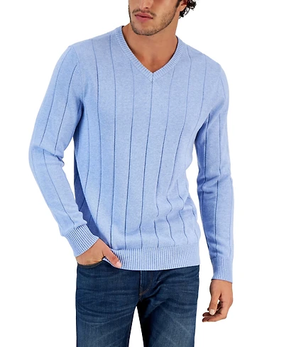 Club Room Men's Drop-Needle V-Neck Cotton Sweater, Created for Macy's
