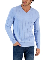 Club Room Men's Drop-Needle V-Neck Cotton Sweater, Created for Macy's