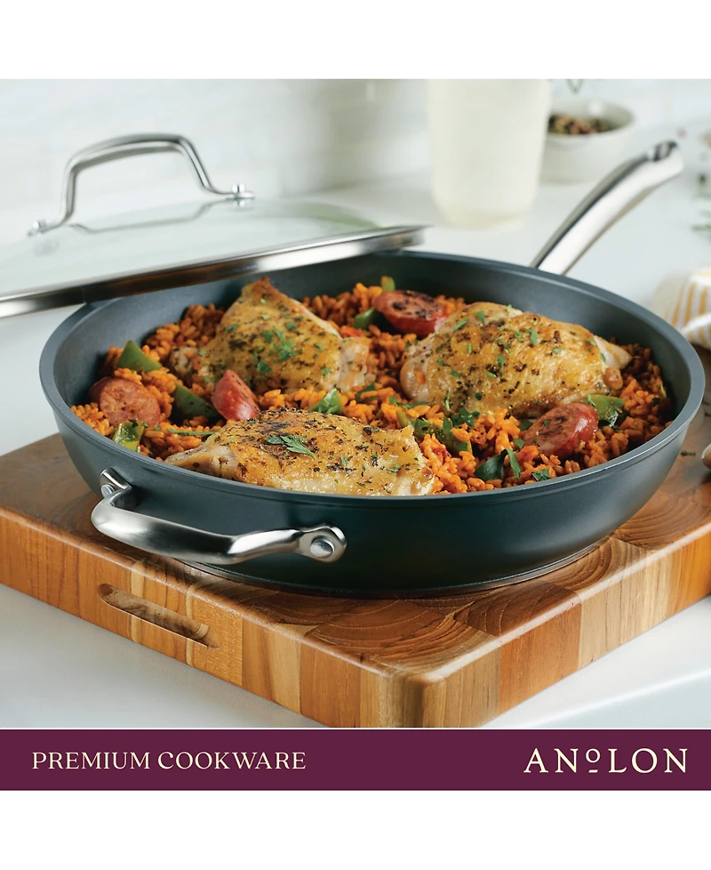 Anolon Accolade Forged Hard-Anodized Nonstick Deep Frying Pan with Lid, 12-Inch, Moonstone