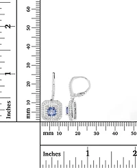Cubic Zirconia Halo Cluster Leverback Drop Earrings in Sterling Silver