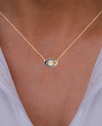 Cubic Zirconia Evil Eye Pendant Necklace in 14k Gold-Plated Sterling Silver, 16" + 1" extender