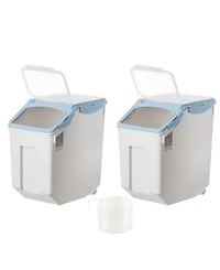 Large Plastic Storage Food Holder Containers with a Measuring Cup and Wheels, Set of 3