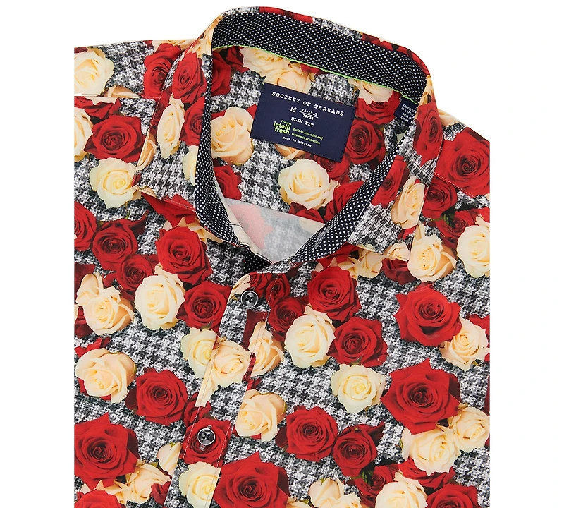 Men's Slim Fit Non-Iron Floral-Print Performance Stretch Dress Shirt
