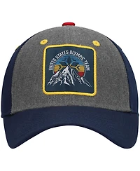 Big Boys Heathered Gray and Navy Team Usa Snow Peak Patch Precurved Snapback Hat