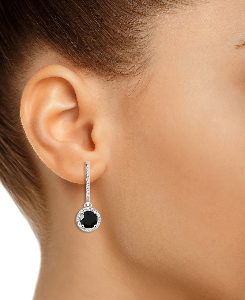Cultured Freshwater Pearl& Diamond (1/3 ct. t.w.) Halo Leverback Earrings Sterling Silver (Also Onyx, Turquoise, & Labradorite)