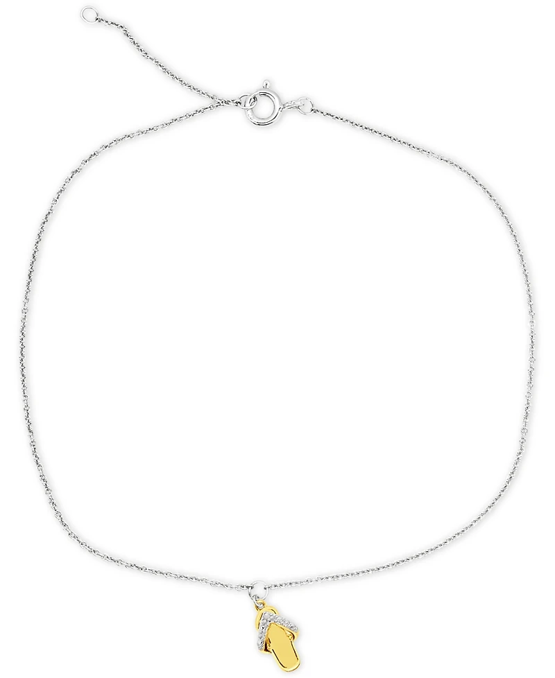 Diamond Accent Flip-Flop Sandal Ankle Bracelet in Sterling Silver & 14k Gold-Plate