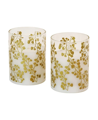 Battery Operated Fern Led Glass Candles with Moving Flame, Set of 2