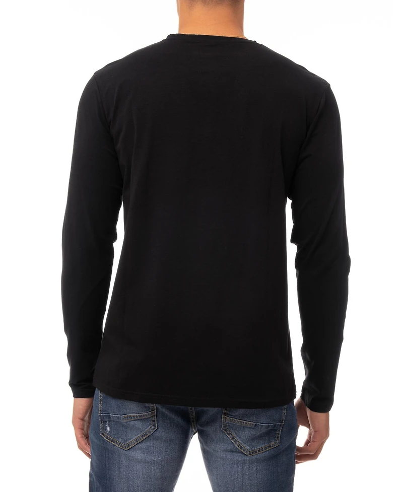 X-Ray Men's Soft Stretch Henley Neck Long Sleeve T-shirt
