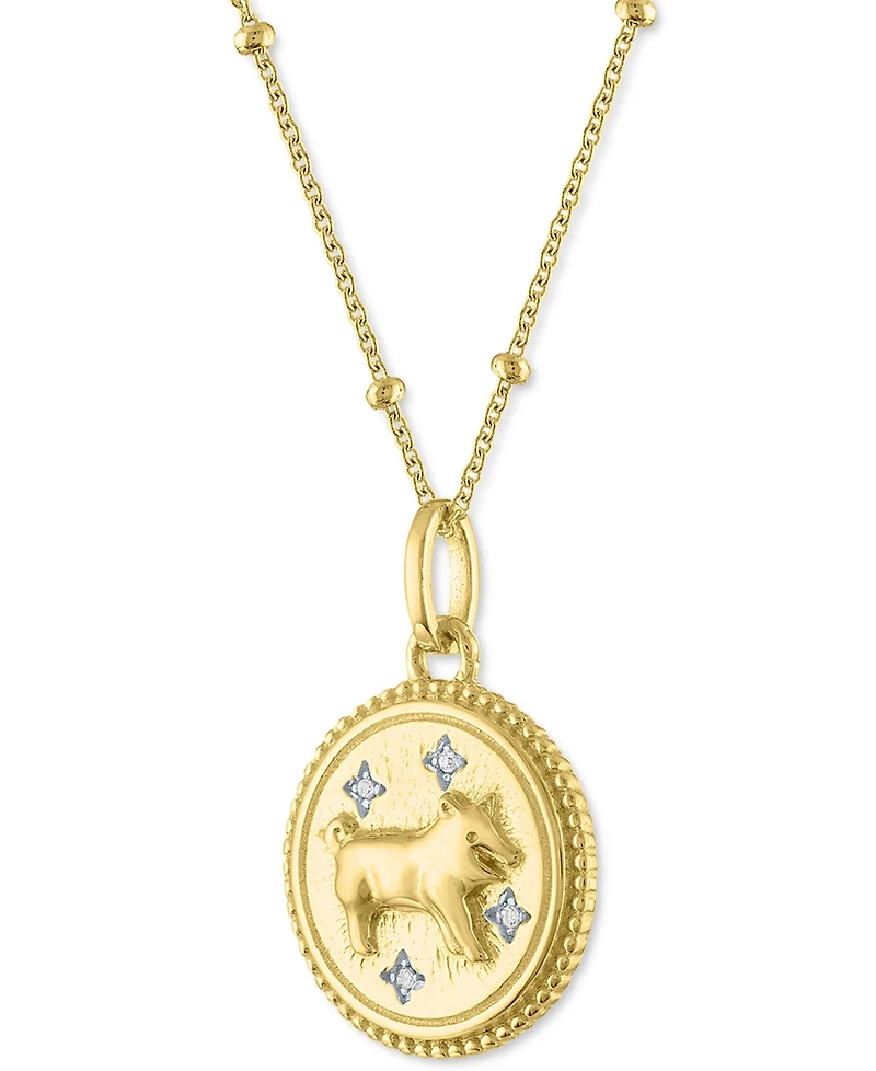 Diamond Accent Chinese Zodiac Disc 18" Pendant Necklace 14k Gold-Plated Sterling Silver