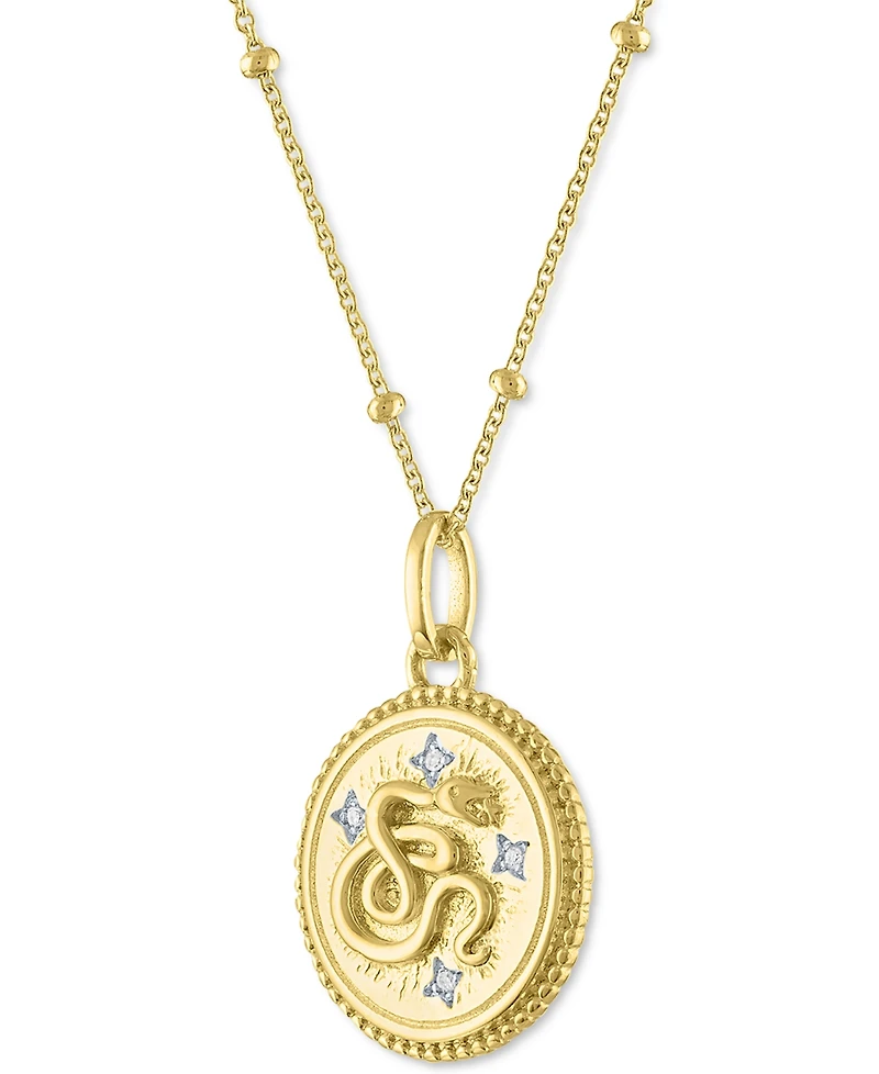 Diamond Accent Chinese Zodiac Disc 18" Pendant Necklace in 14k Gold-Plated Sterling Silver