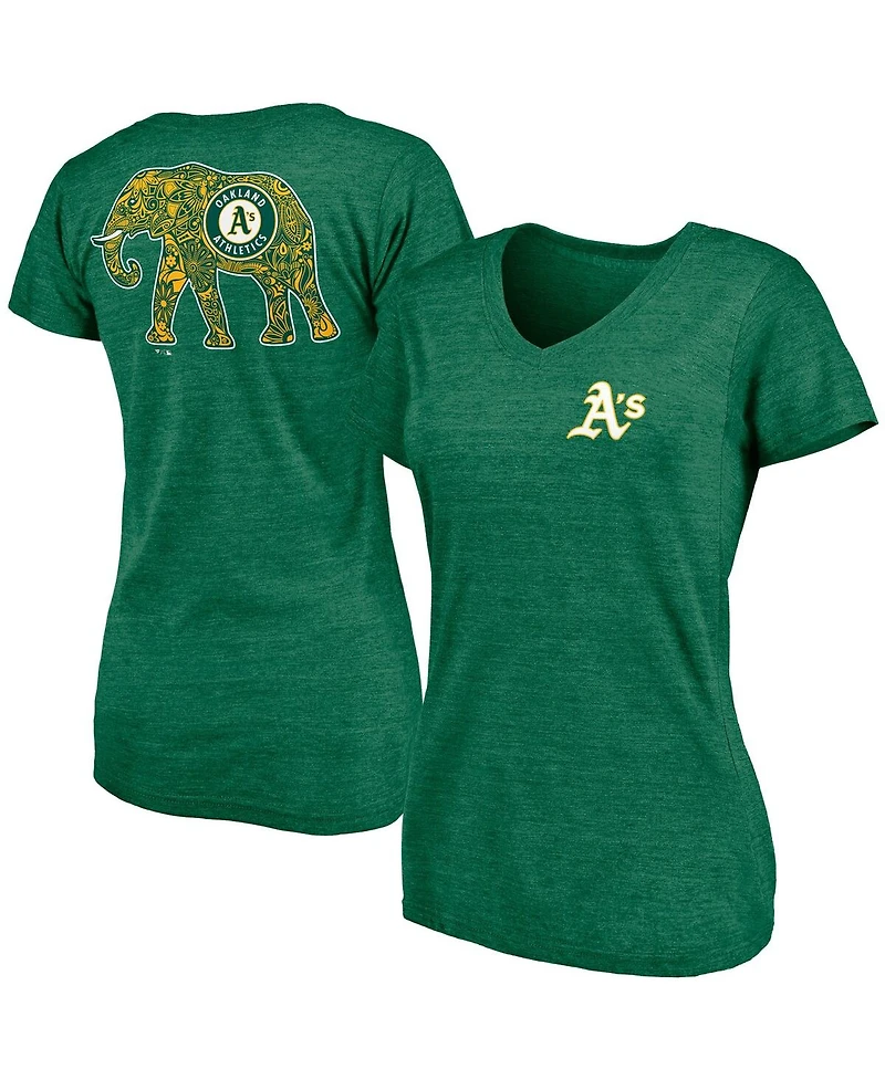 Women's Fanatics Green Oakland Athletics Paisley Hometown Collection Tri-Blend V-Neck T-shirt