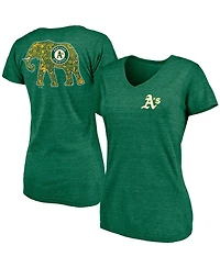 Women's Fanatics Green Oakland Athletics Paisley Hometown Collection Tri-Blend V-Neck T-shirt